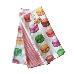 Macaroon Kitchen Towels 18x28 Pop of Color Set of 3 by Mireille Designs NEW